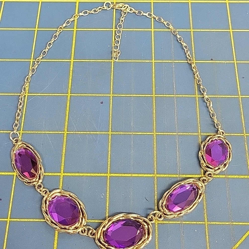 Purple Amethyst Faux Stone Silver Tone 18" + 2" Extension Necklace